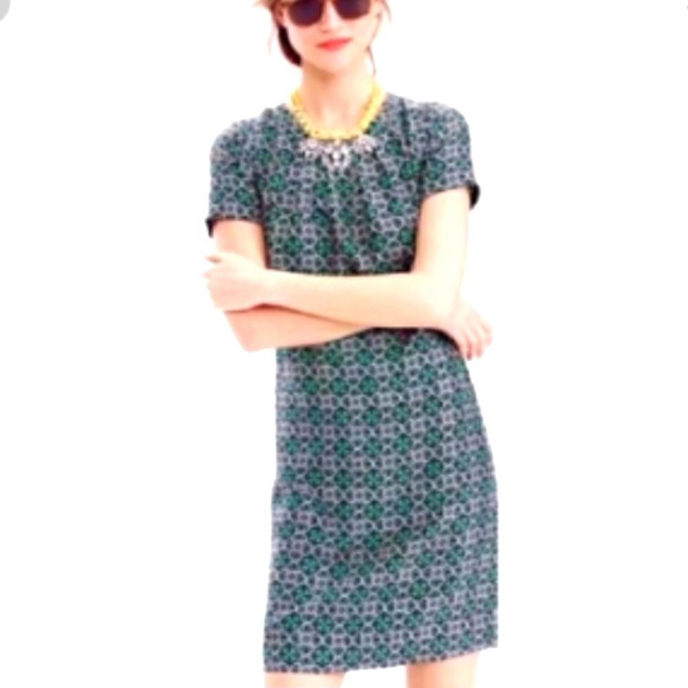 NWOT J.CREW 100% SILK OPEN BACK SHORT SLEEVE SWOOP DRESS IN LATTICEWORK MEDALIAN